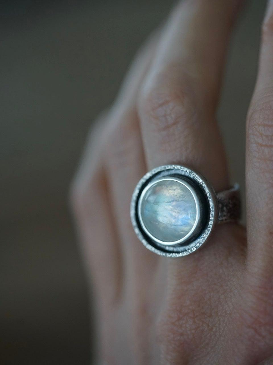 Moonstone and sterling silver ring, size 7.75