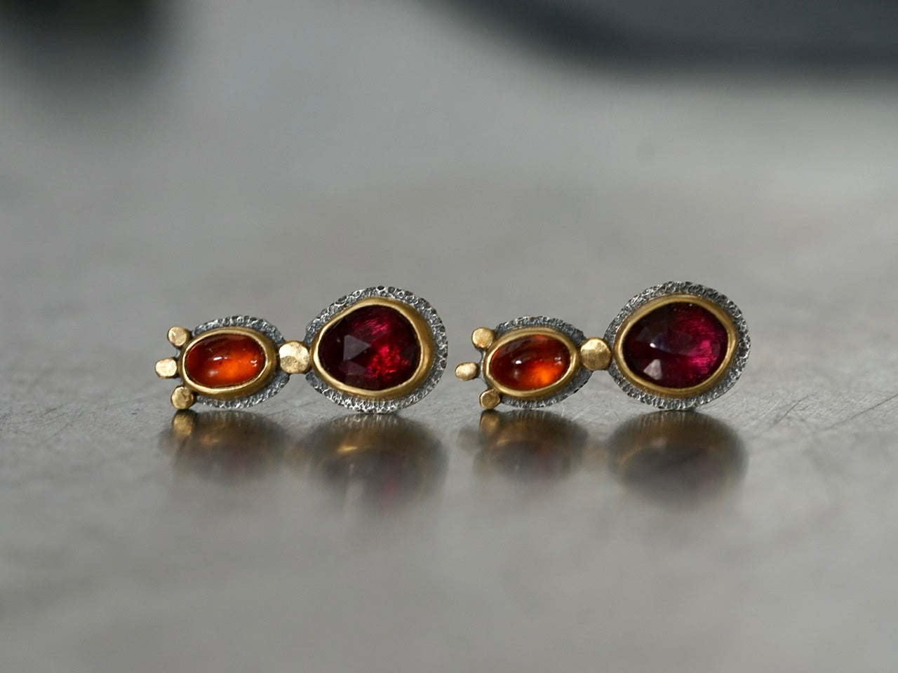 Garnet and Gold post earrings