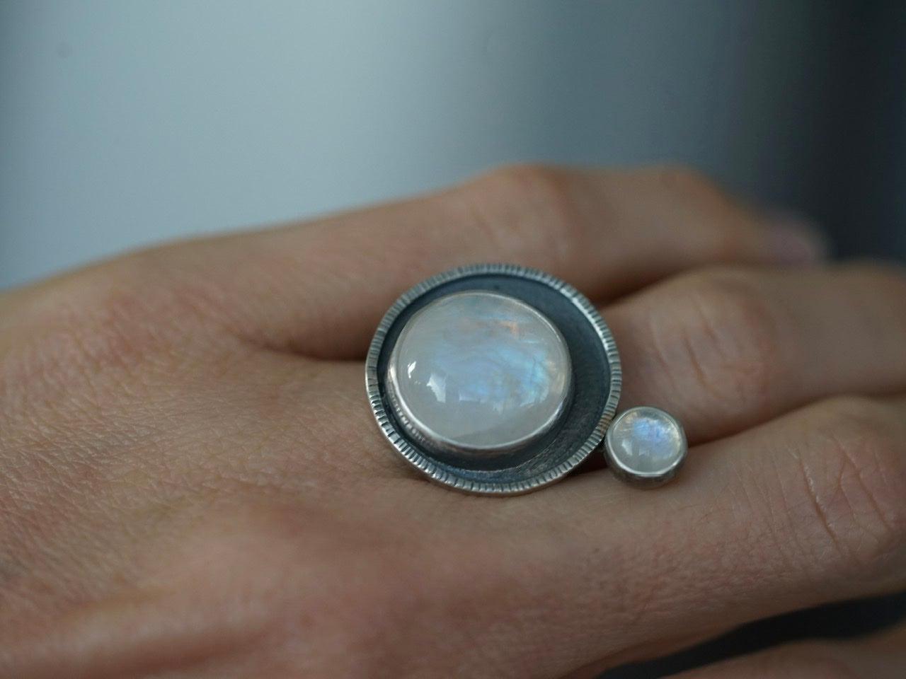 Moonstone satellite ring, size 7