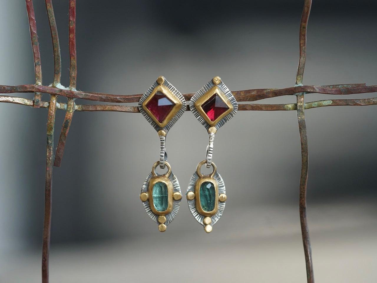 Tourmaline and 22k gold drop earrings