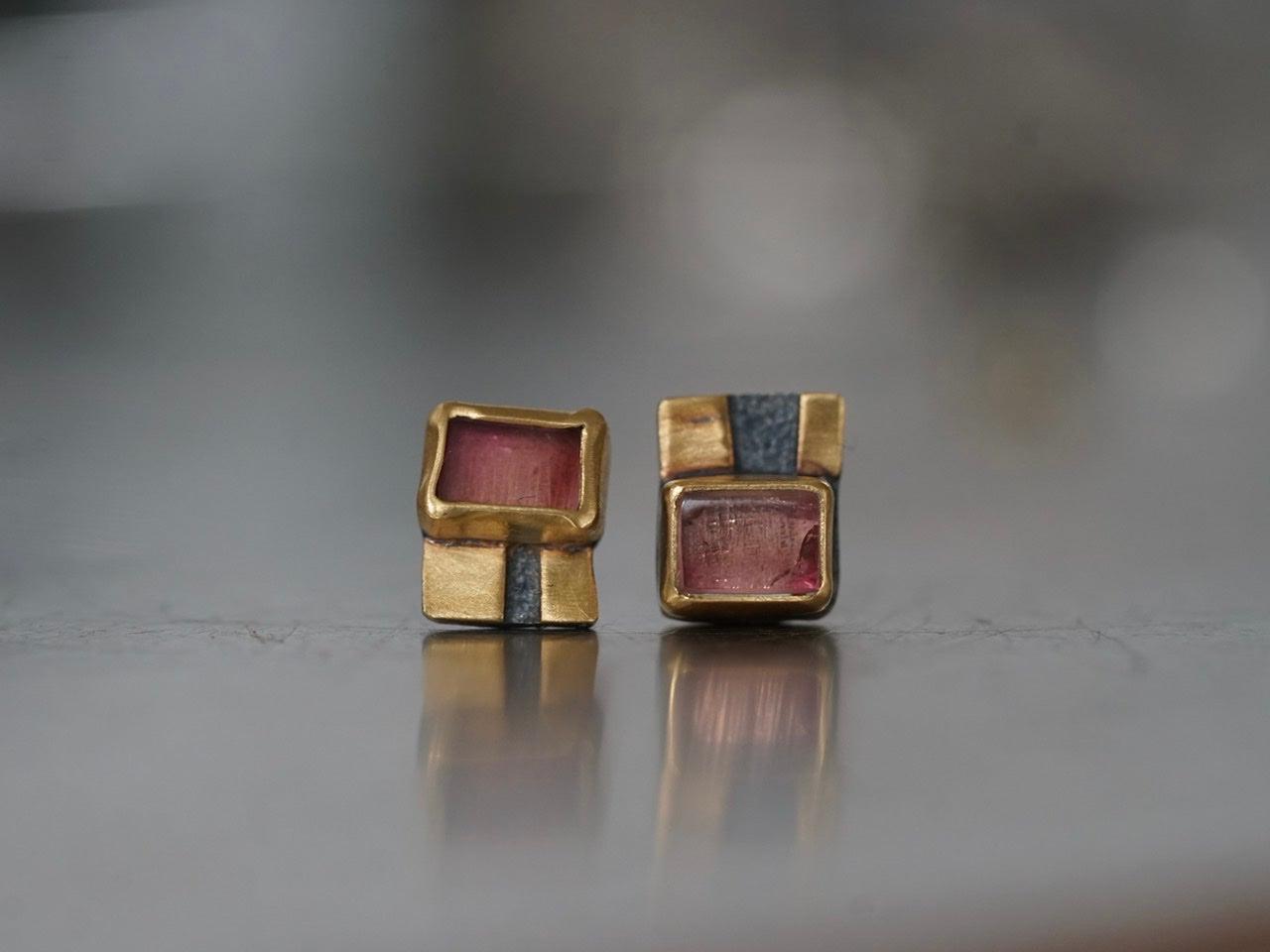 Rose colored tourmaline and 22k gold post earrings