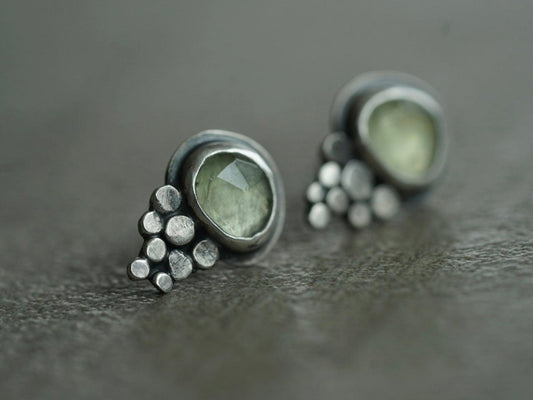 Prehnite Medusa post earrings