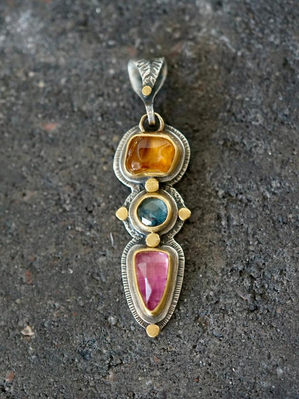 Tourmaline and sapphire pendant with gold accents