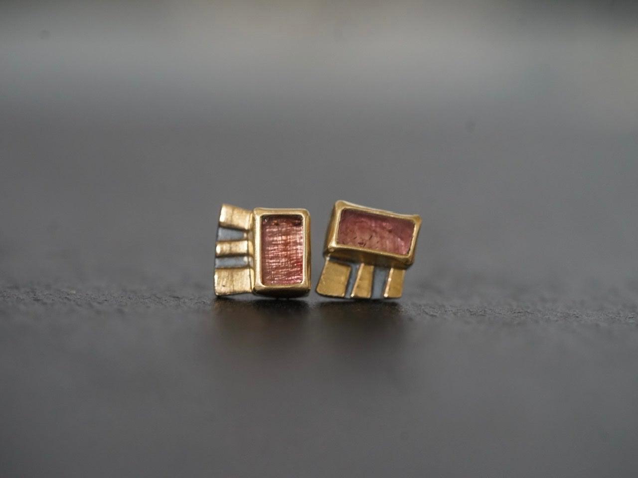 Rose tourmaline and 22k gold post earrings