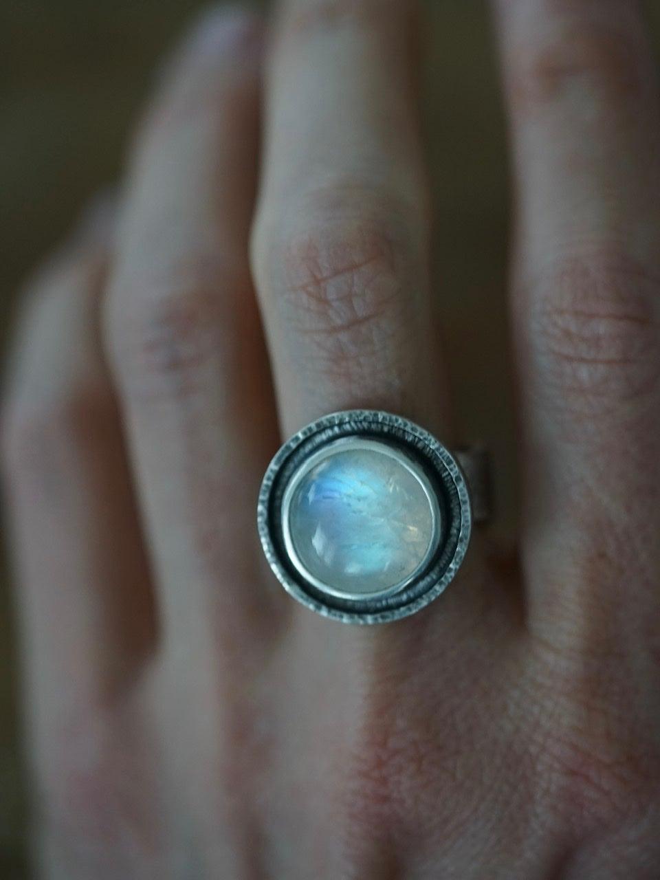 Moonstone and sterling silver ring, size 7.75