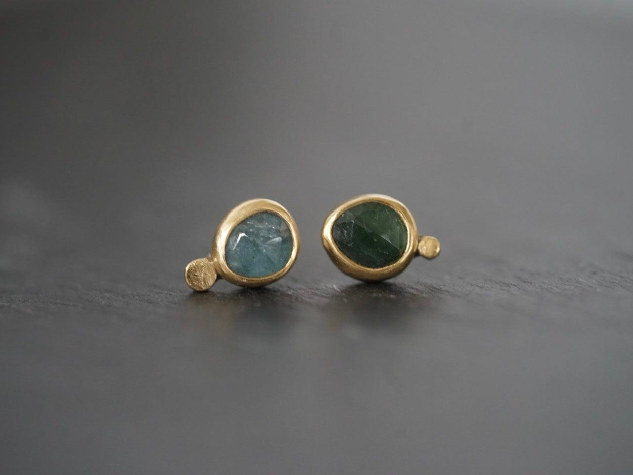 Blue and green sapphire elegant post earrings