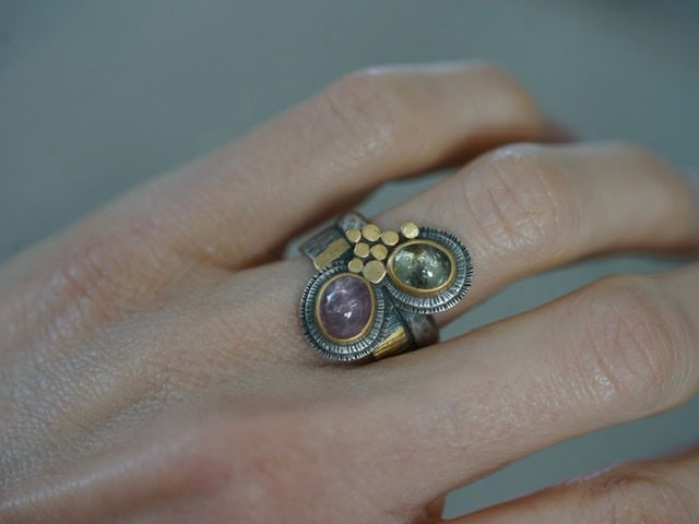 Opulent sapphire and gold ring, size 6.25