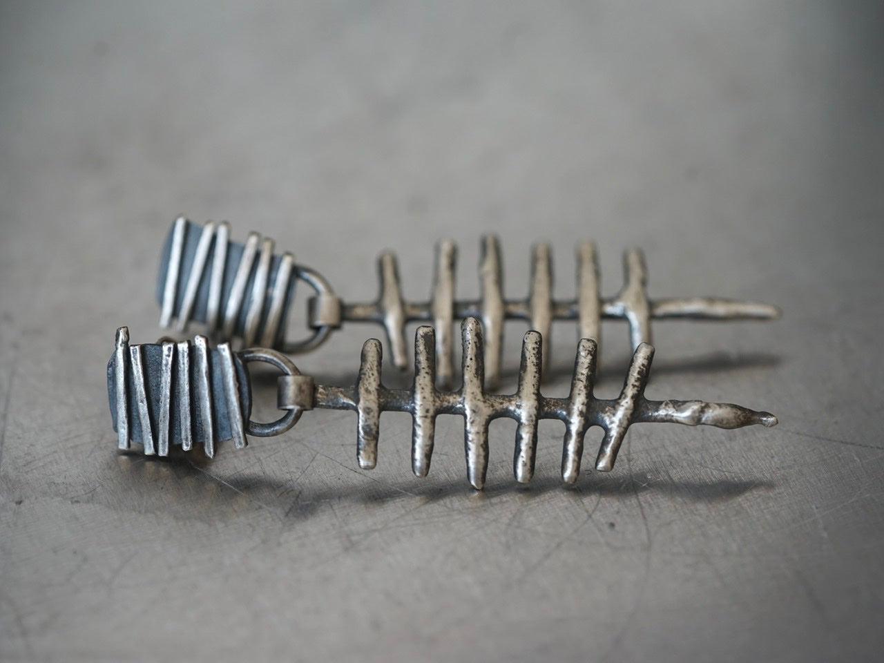 Remnants/ withered series, large skeletal sterling silver earrings