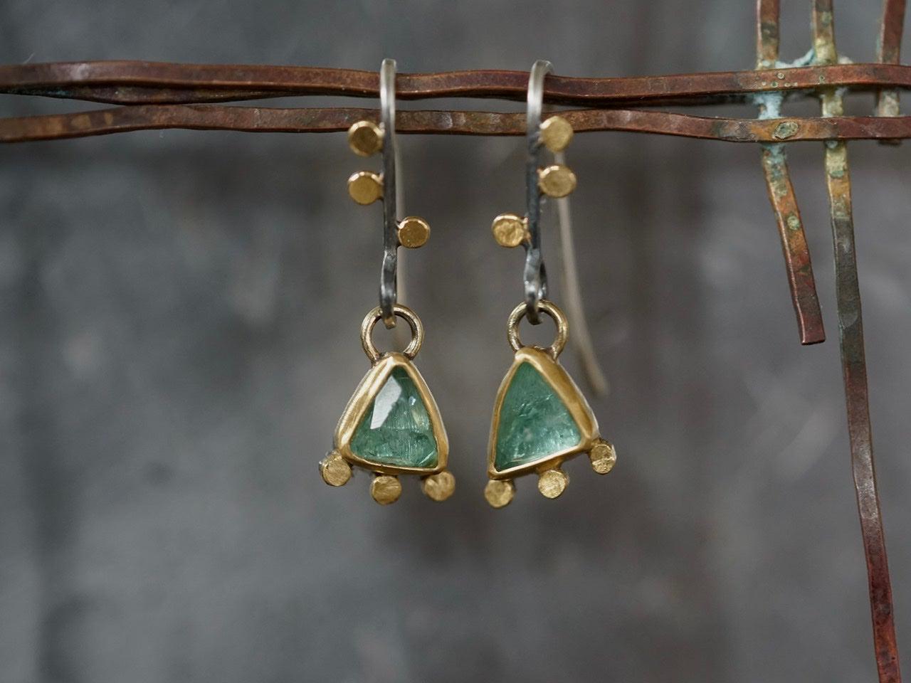 Exquisite delicate tourmaline and 22k gold drop earrings