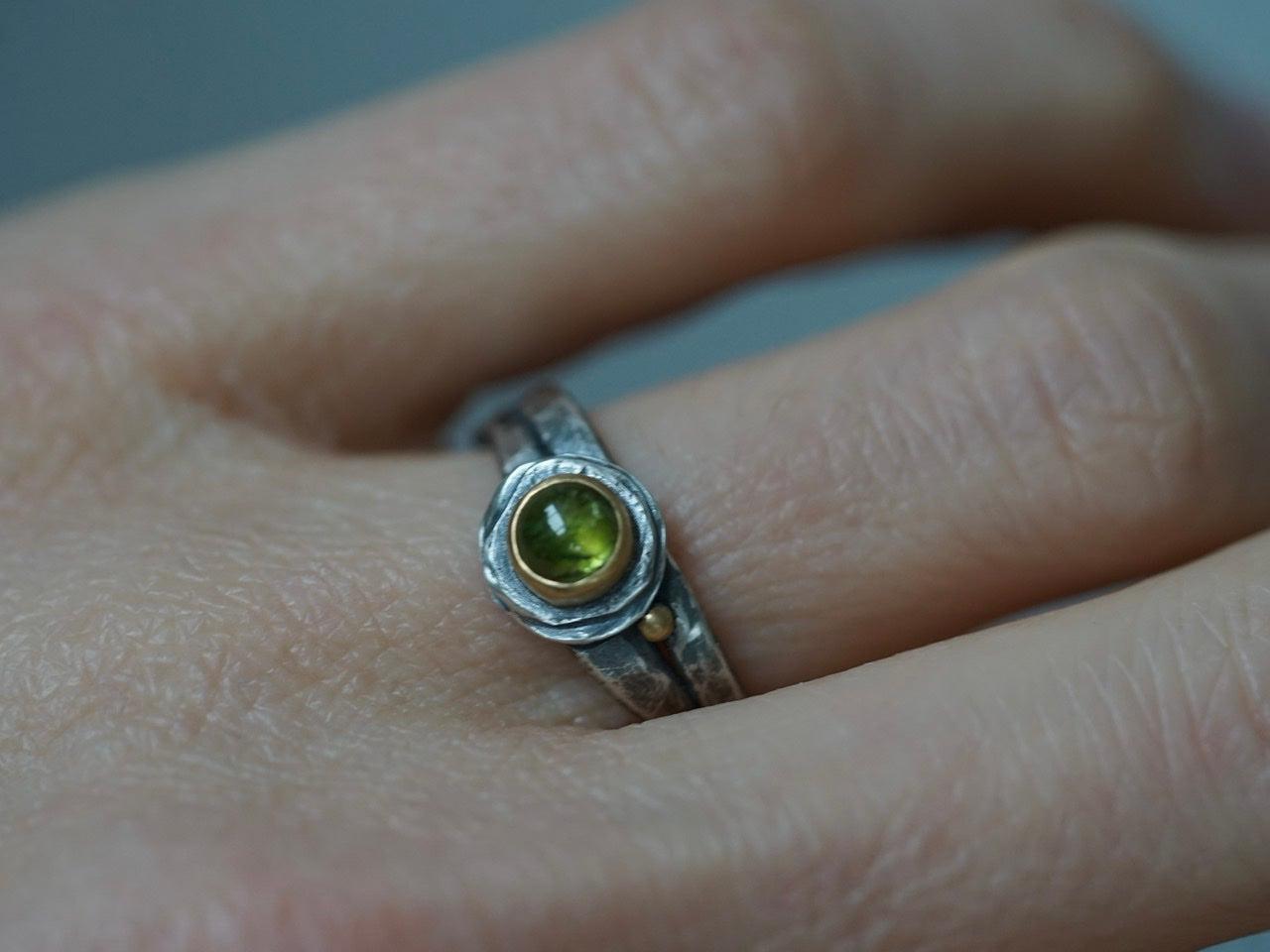Delicate tourmaline and 22k gold ring, size 6.5