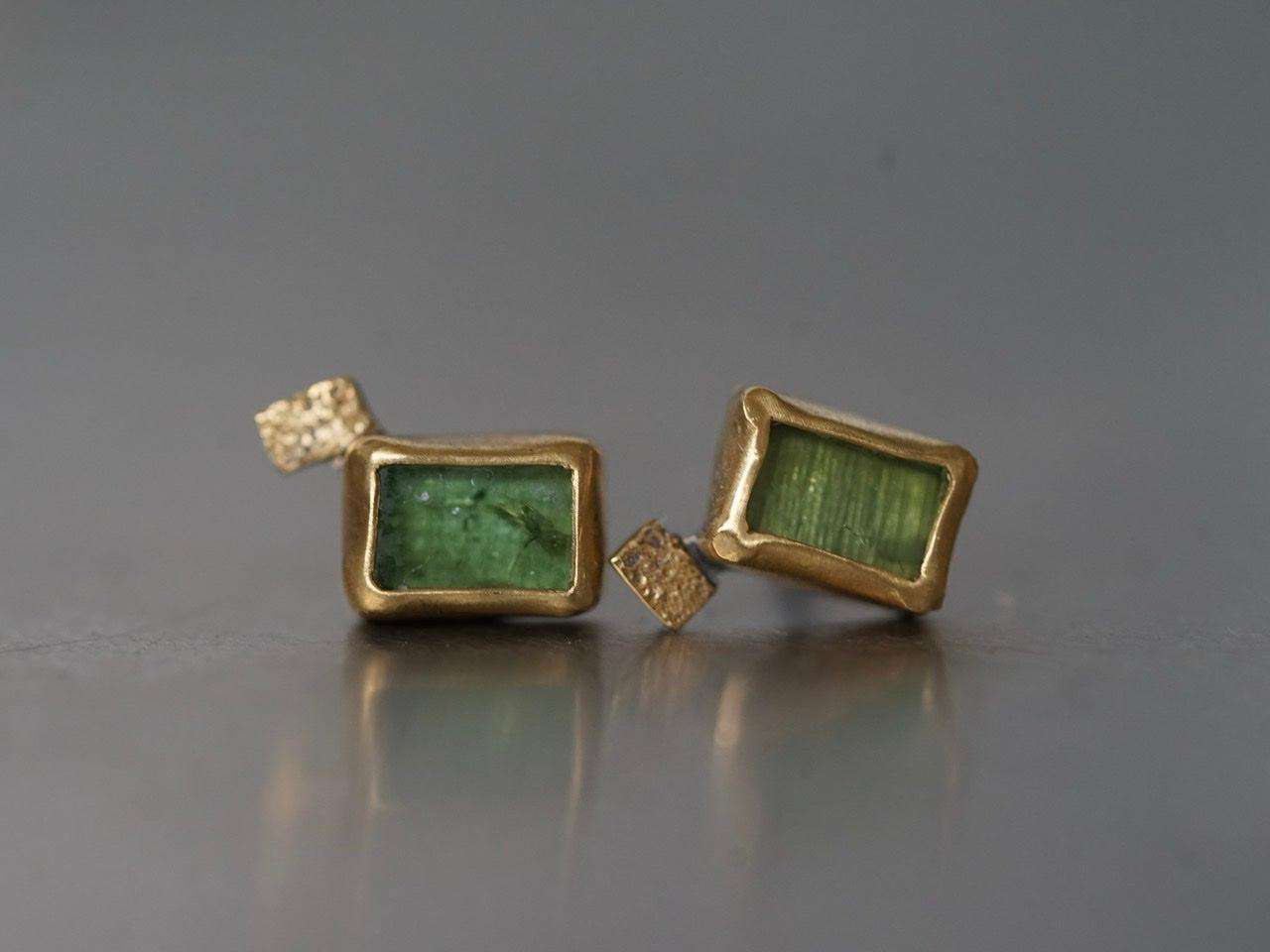 Small green tourmaline and 22k gold post earrings