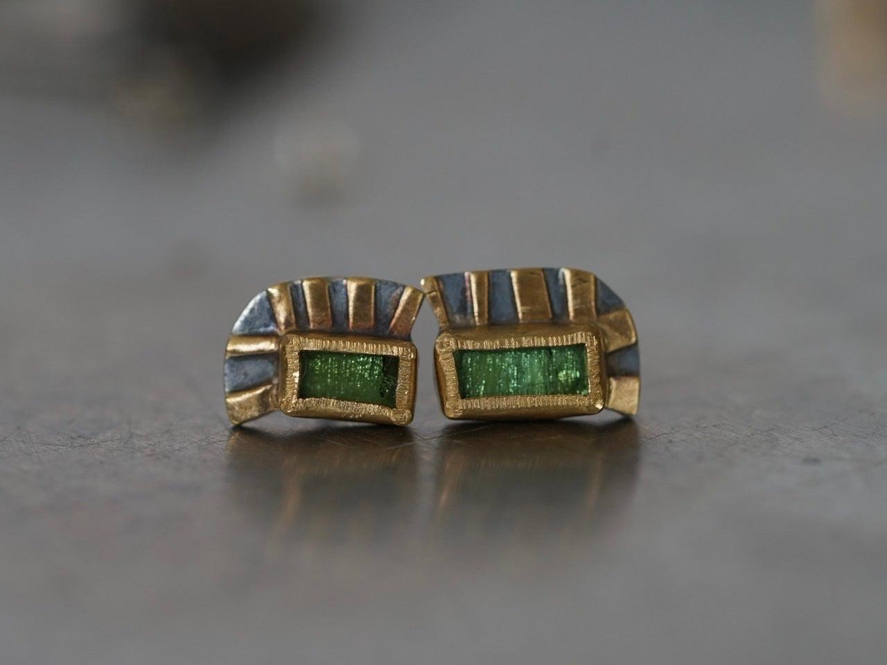 Unique green tourmaline and 22k gold post earrings