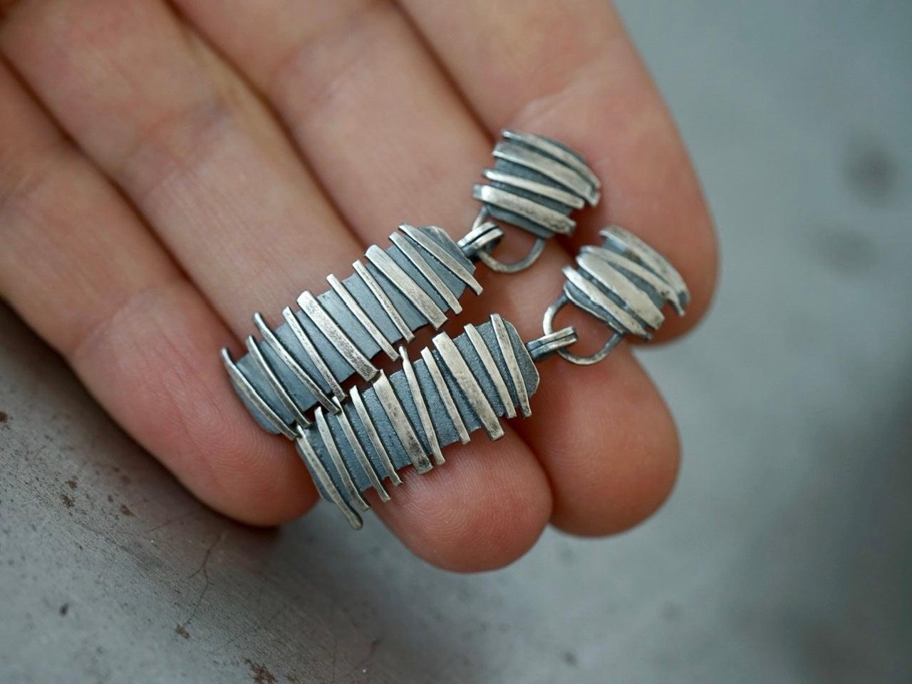 Remnants/ withered series, horizontal  stripes sterling silver earrings