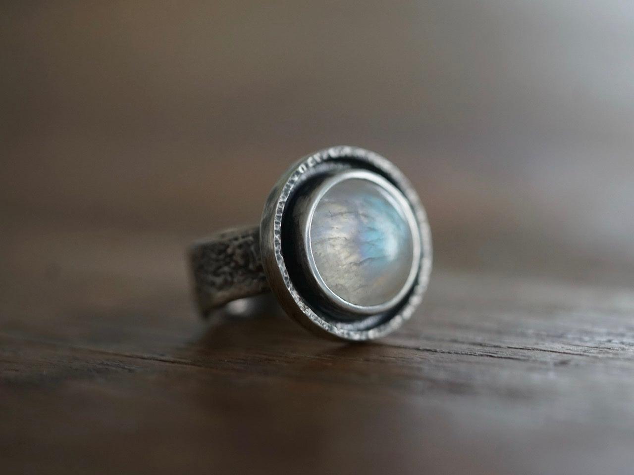 Moonstone and sterling silver ring, size 7.75