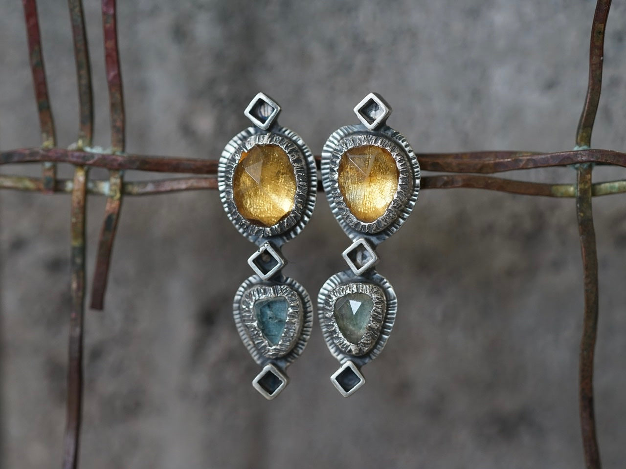 Citrine and tourmaline post earrings