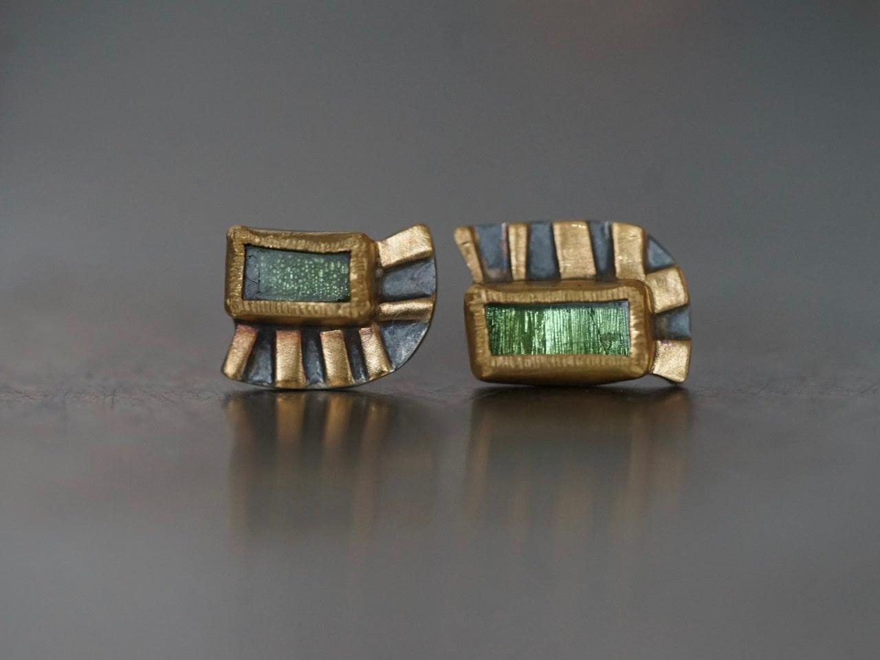 Unique green tourmaline and 22k gold post earrings