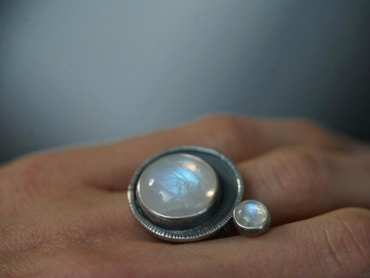 Moonstone satellite ring, size 7