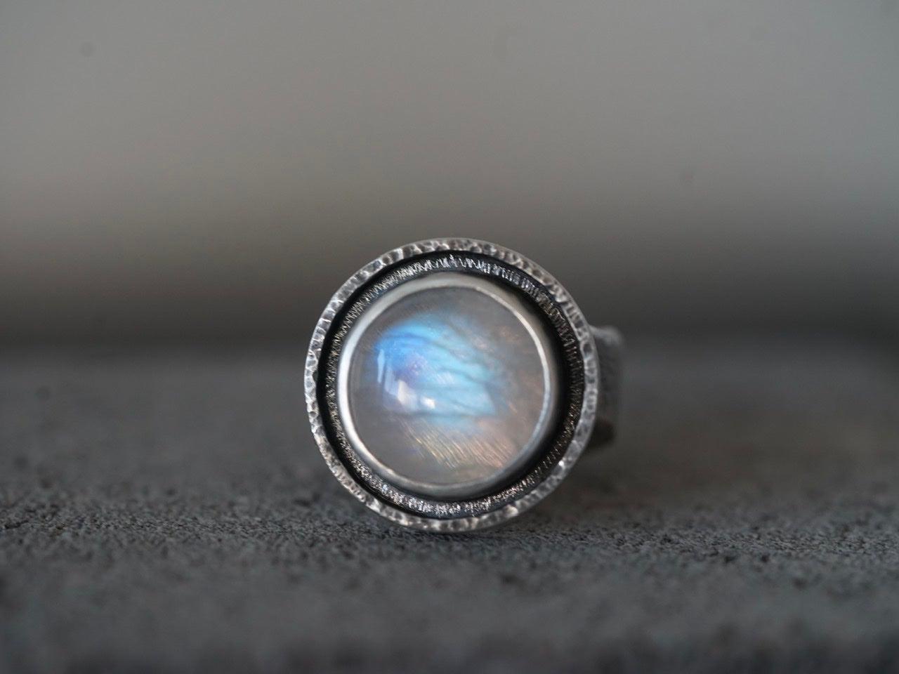 Moonstone and sterling silver ring, size 7.75