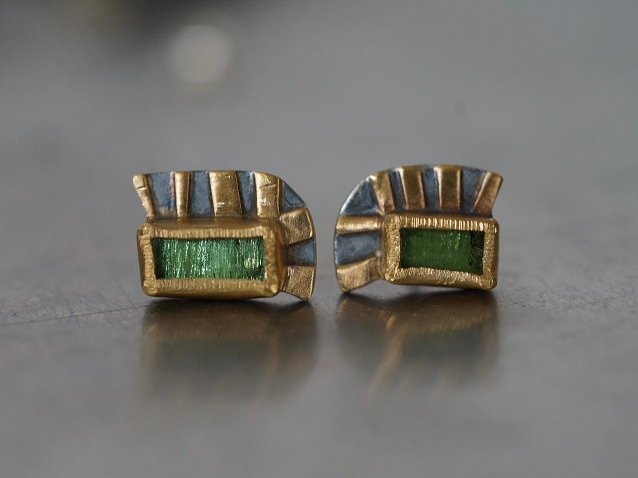 Unique green tourmaline and 22k gold post earrings