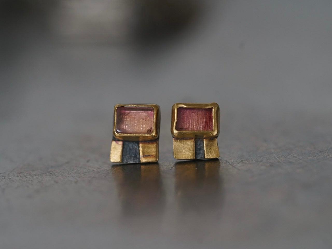Rose colored tourmaline and 22k gold post earrings