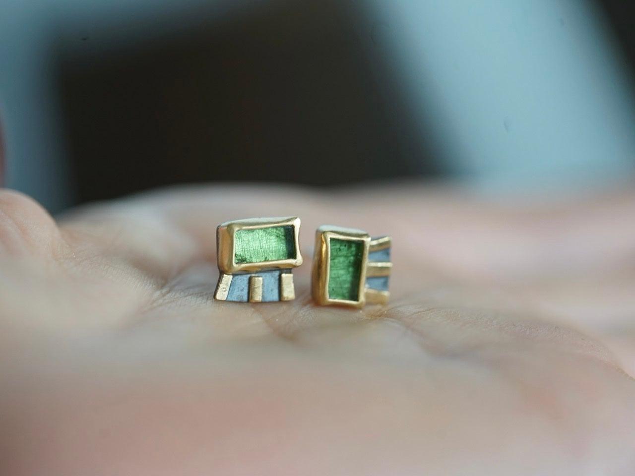 Green tourmaline and 22k gold earrings