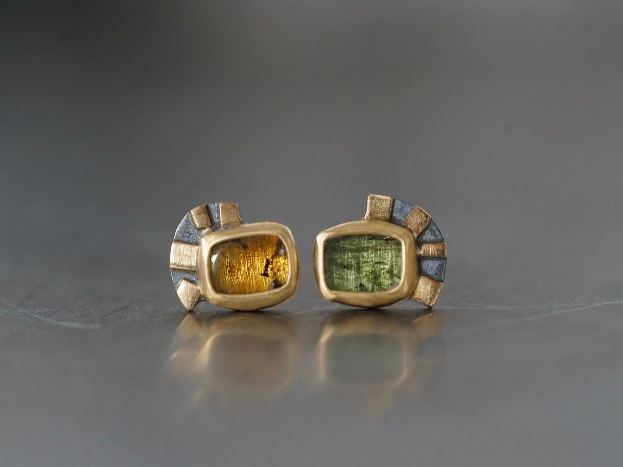 Green and yellow tourmaline with22k gold post earrings