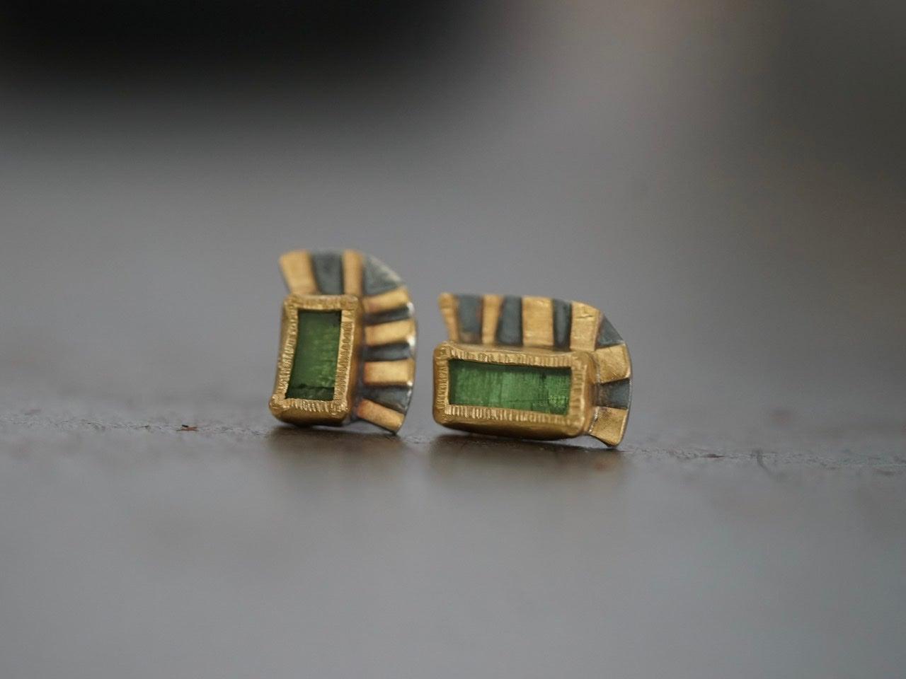 Unique green tourmaline and 22k gold post earrings