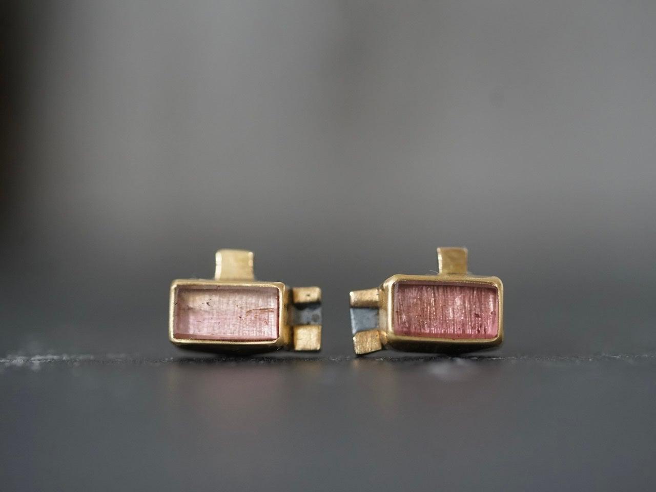 Rose coloured tourmaline and 22k gold post earrings