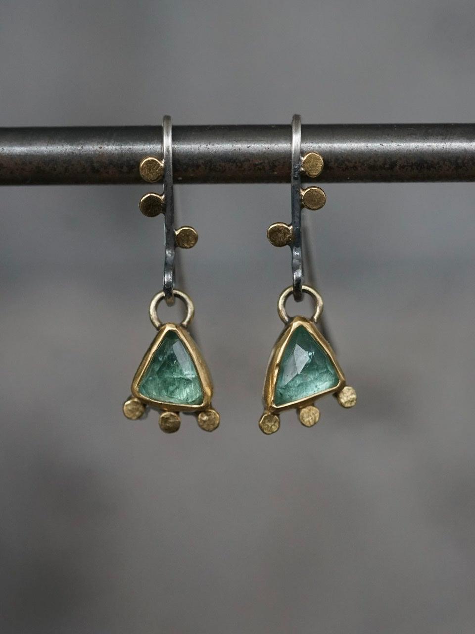 Exquisite delicate tourmaline and 22k gold drop earrings