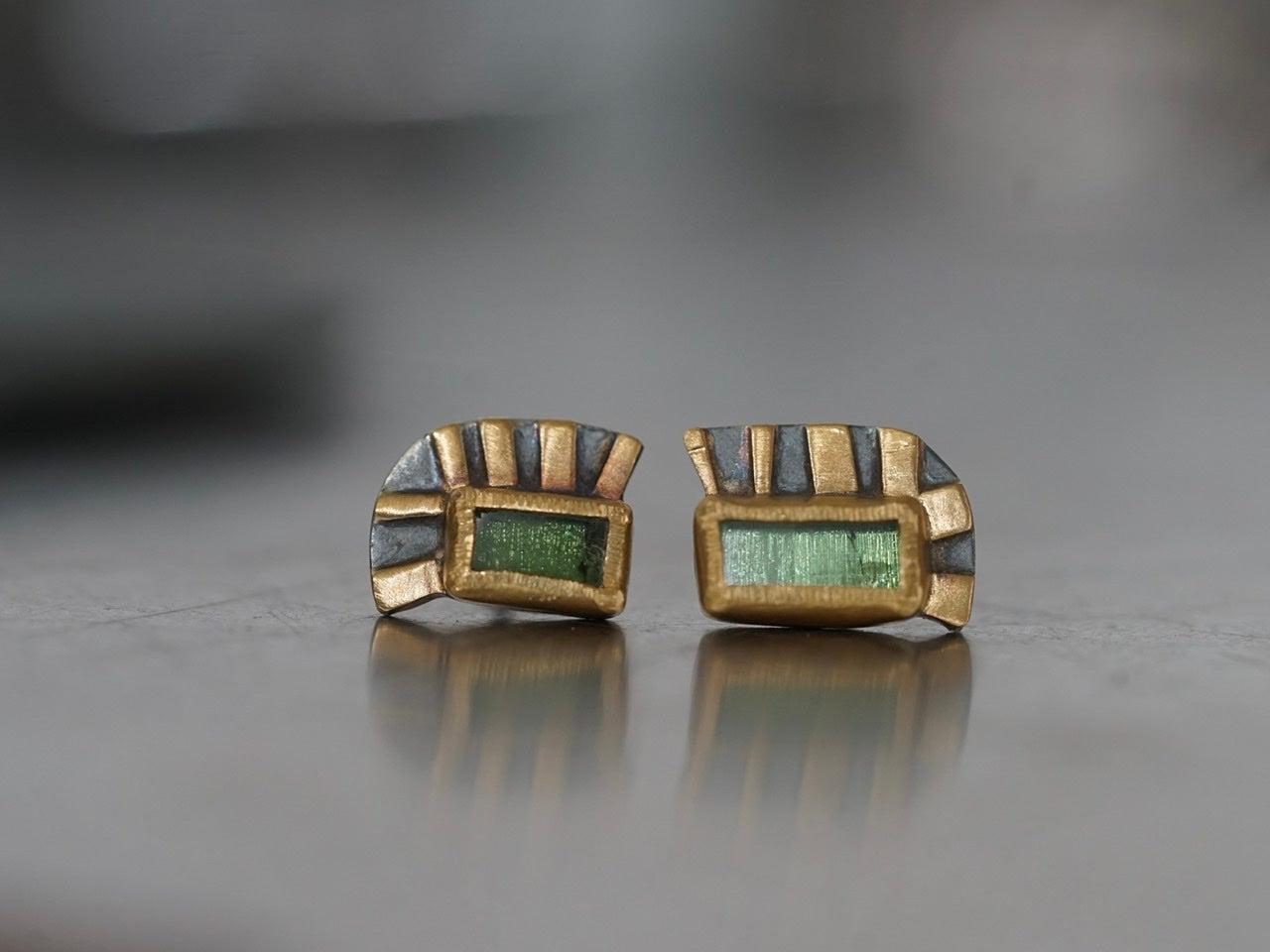 Unique green tourmaline and 22k gold post earrings