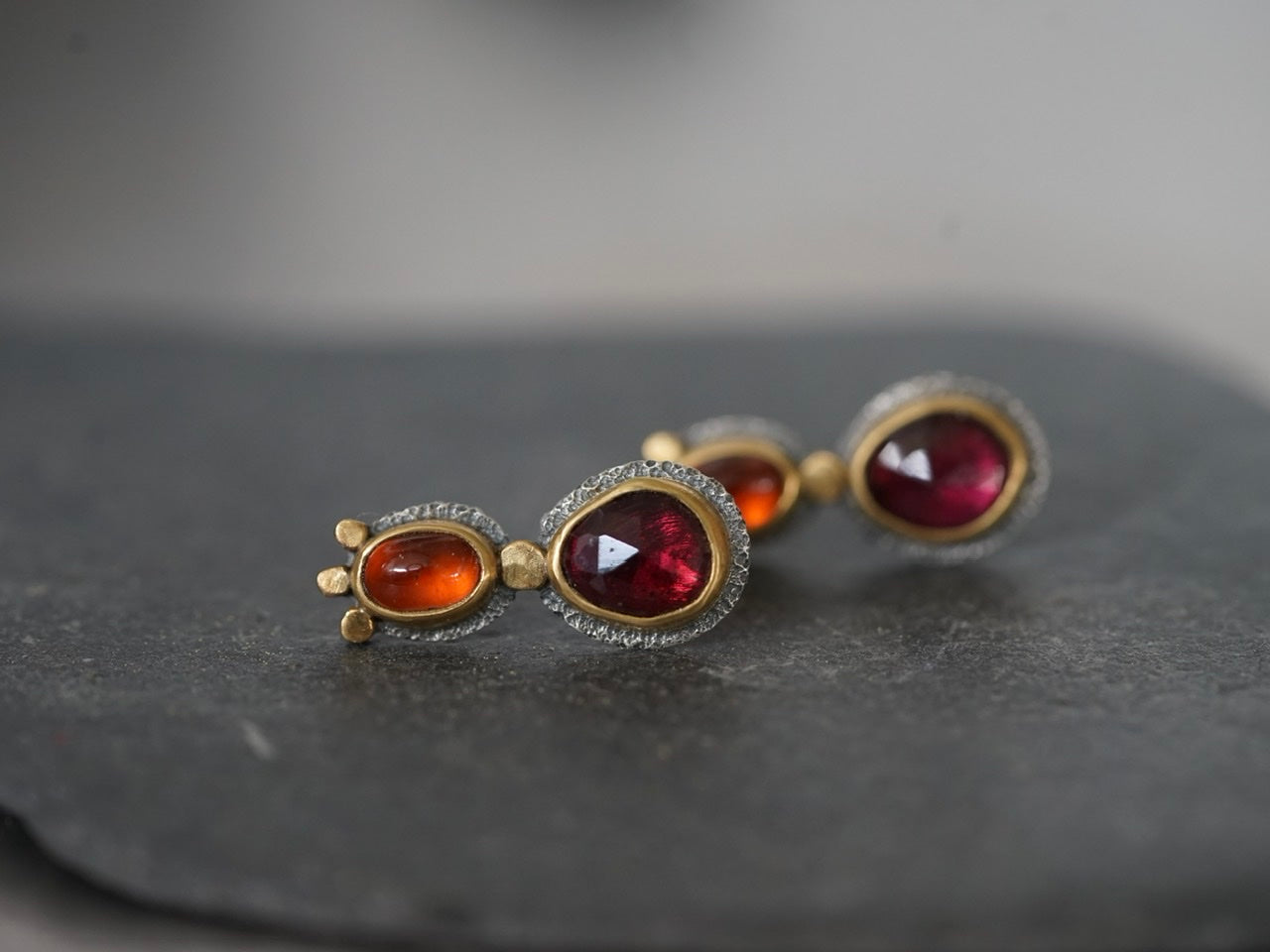 Garnet and Gold post earrings