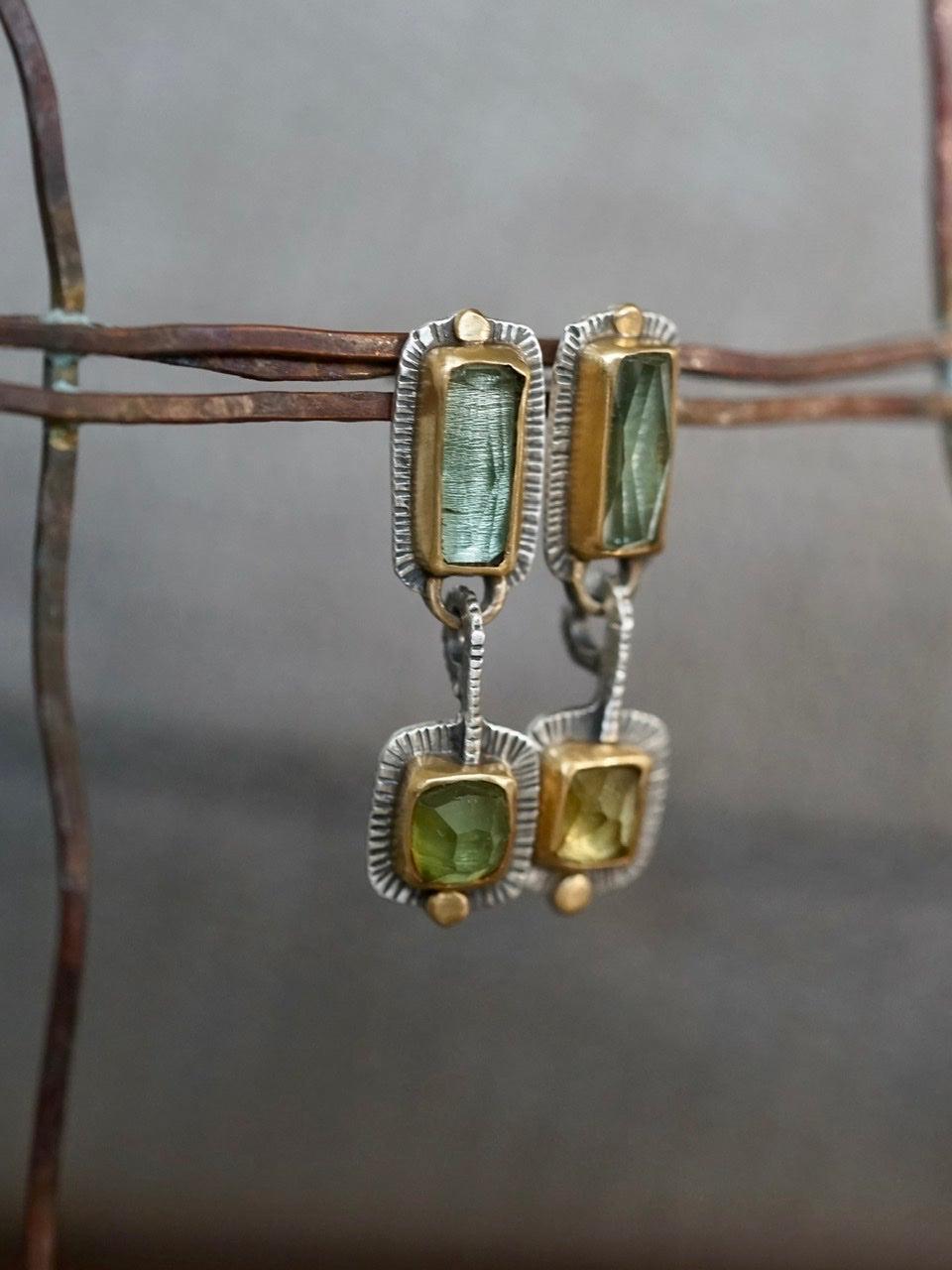 RESERVED for Ness, payment 2/2 Green tourmaline and 22k gold dangly drop earrings