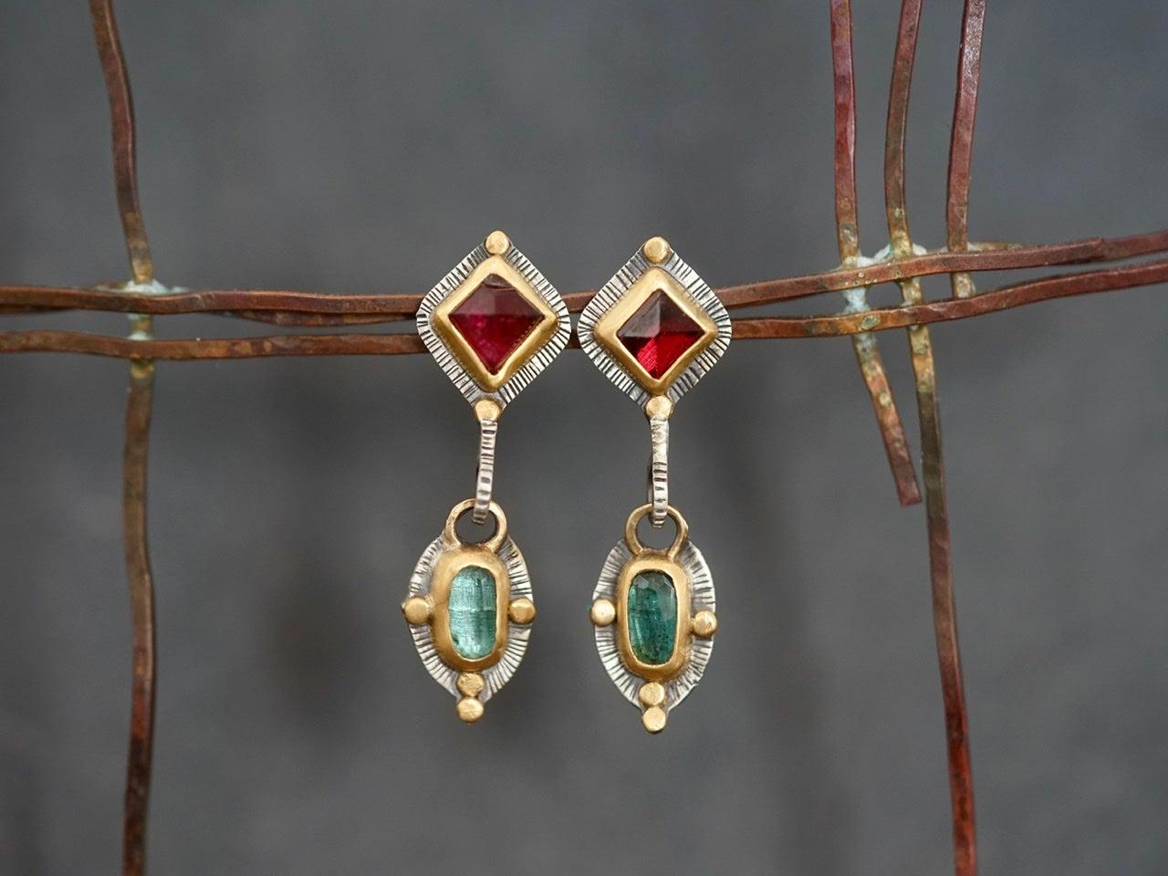 Tourmaline and 22k gold drop earrings