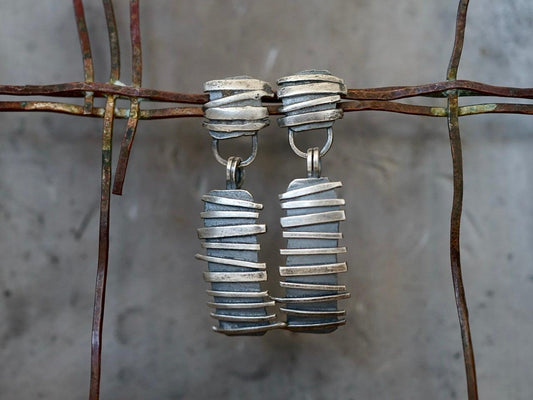 Remnants/ withered series, horizontal  stripes sterling silver earrings