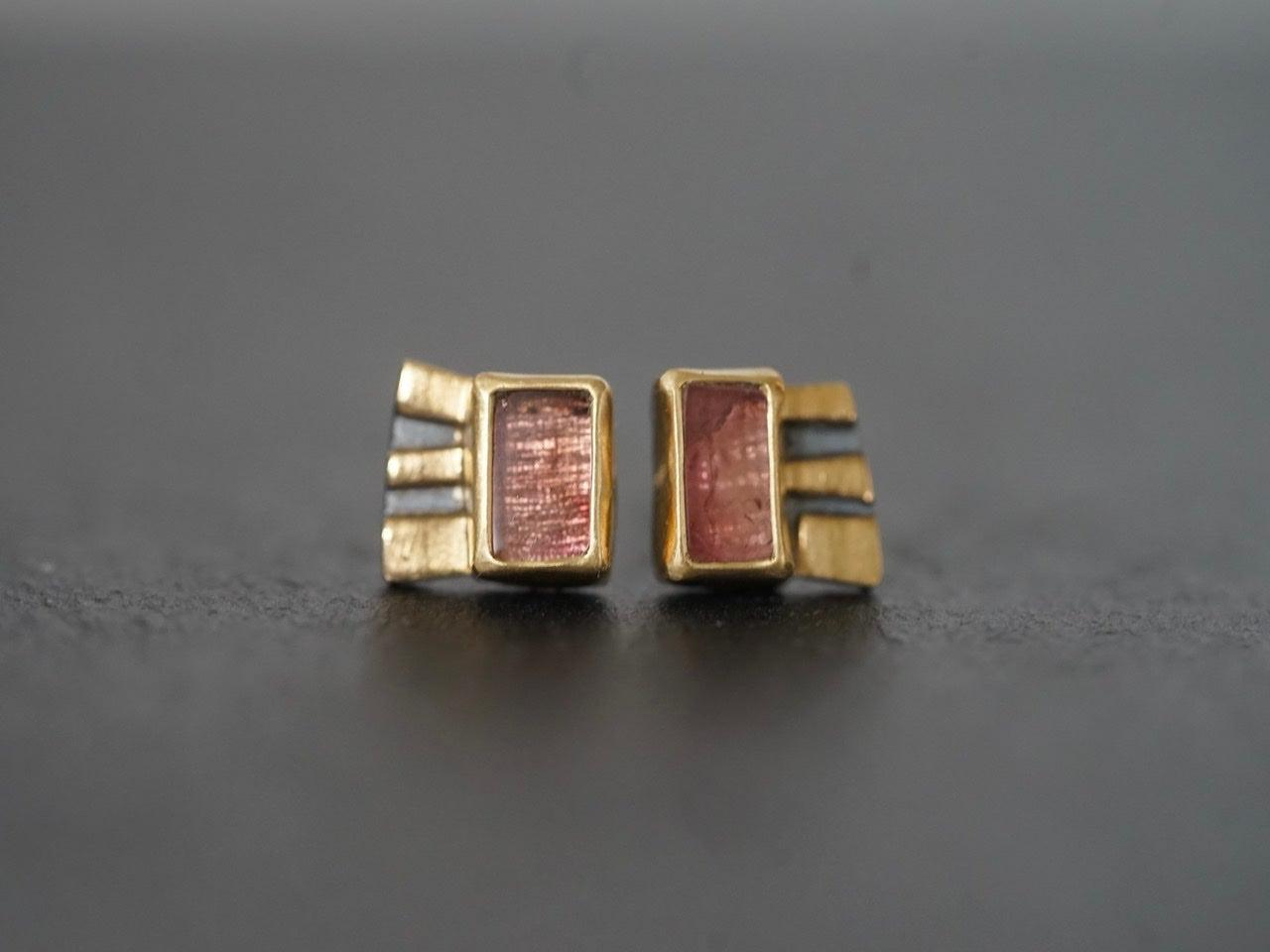 Rose tourmaline and 22k gold post earrings