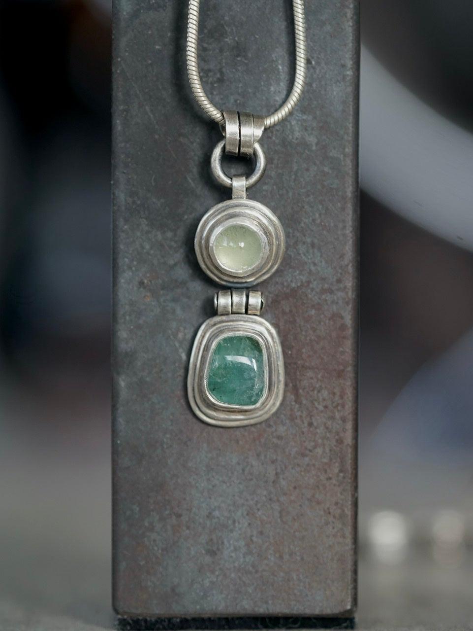 Hinged Aquamarine and Tourmaline pendant