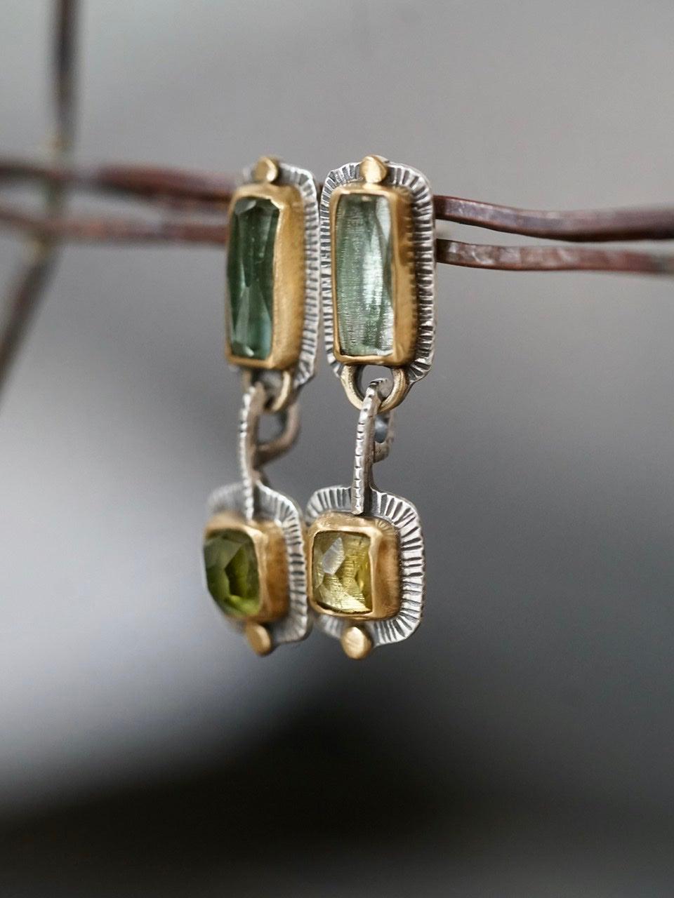 RESERVED for Ness, payment 2/2 Green tourmaline and 22k gold dangly drop earrings