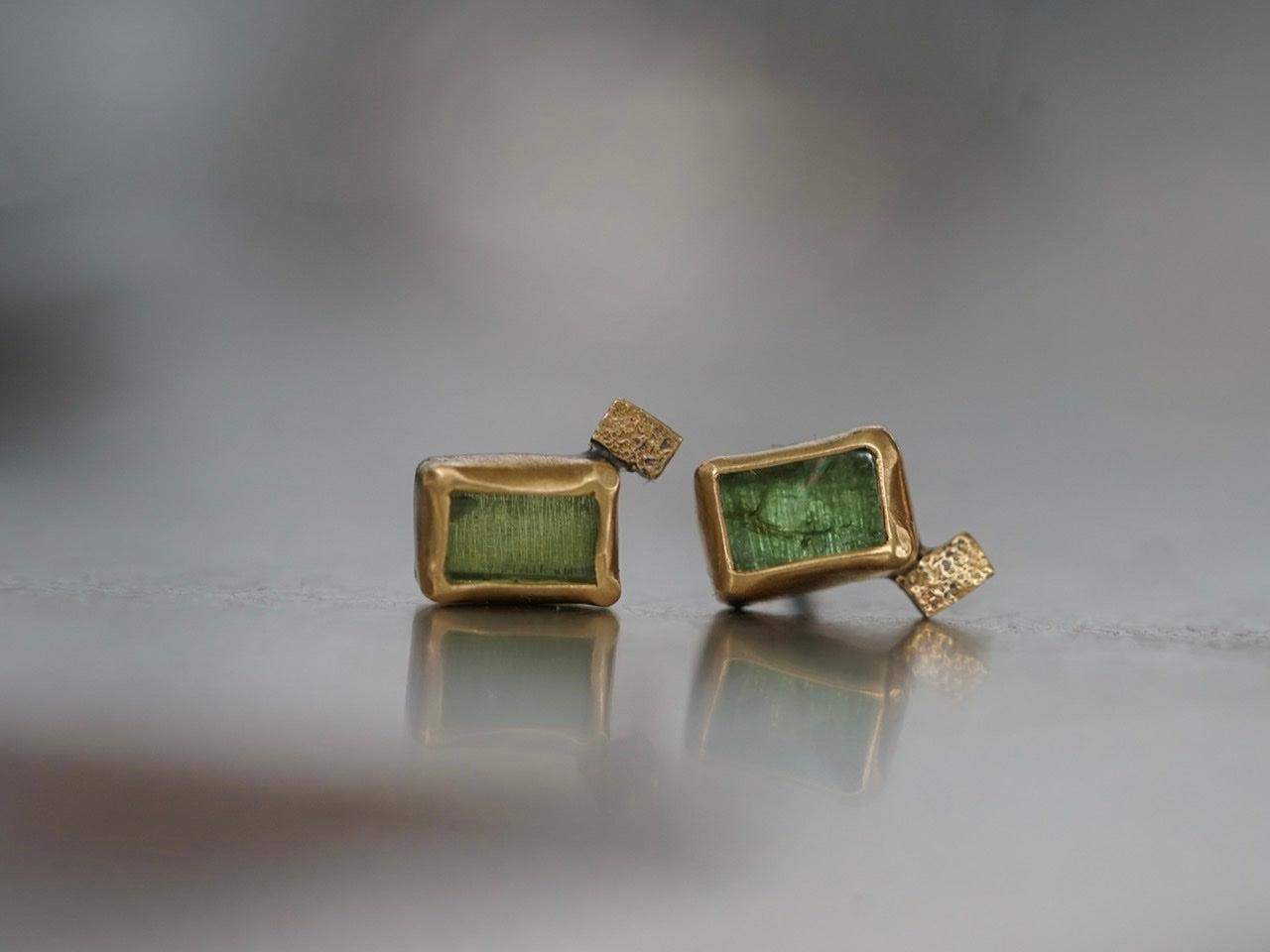 Small green tourmaline and 22k gold post earrings