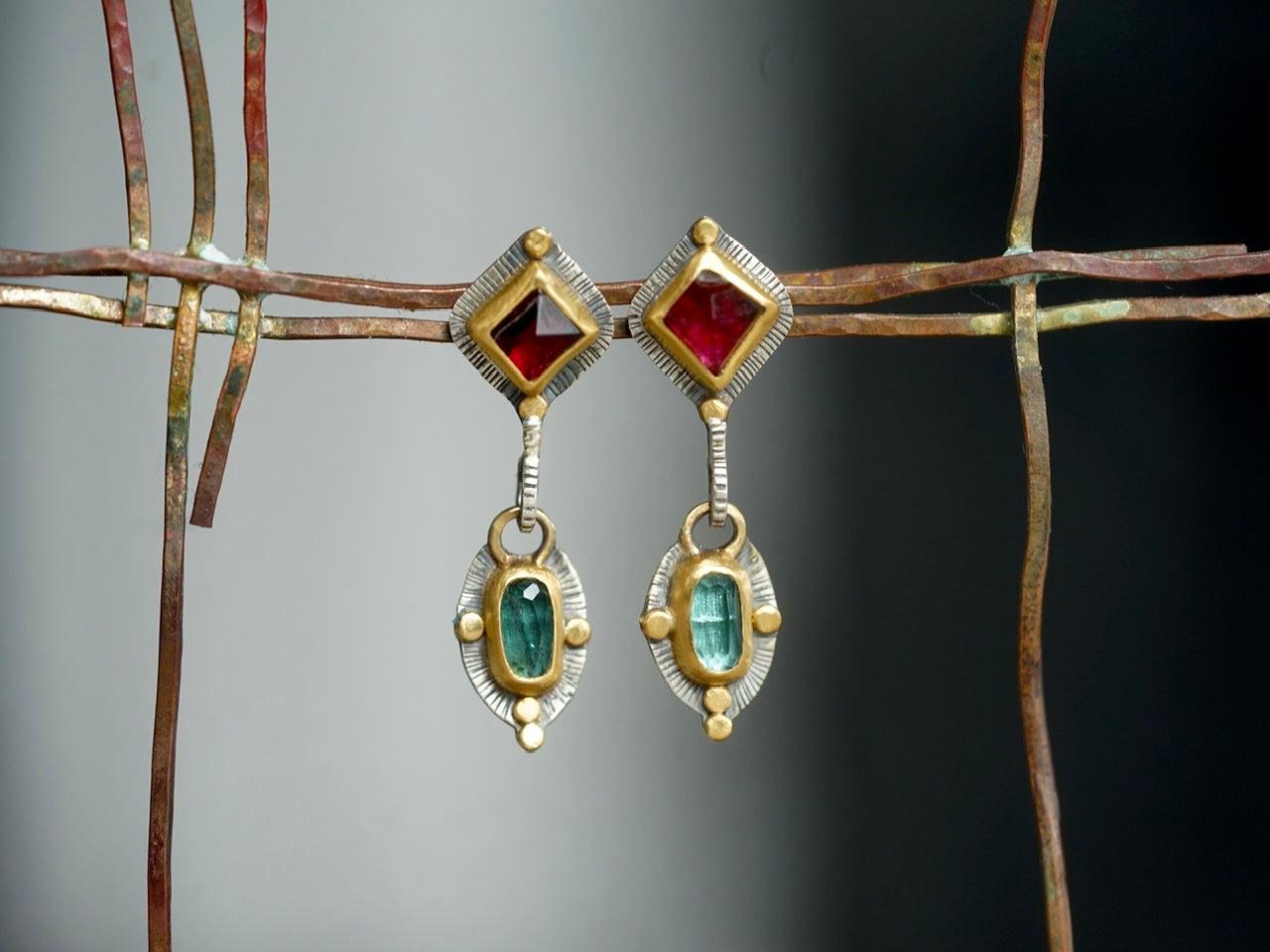 Tourmaline and 22k gold drop earrings