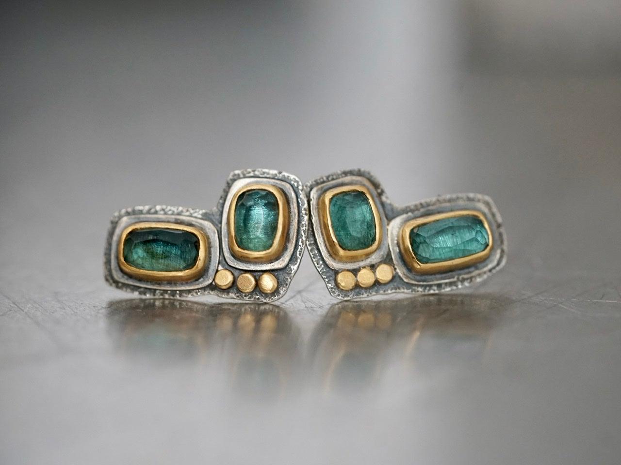 Teal blue tourmaline and 22k gold post earrings