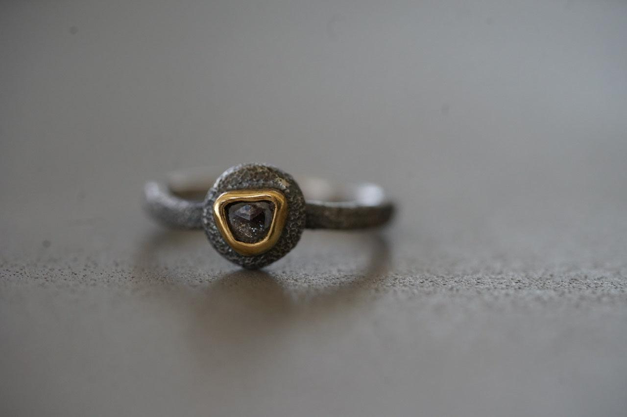 Brown salt and pepper diamond and 22k gold ring size 6.75