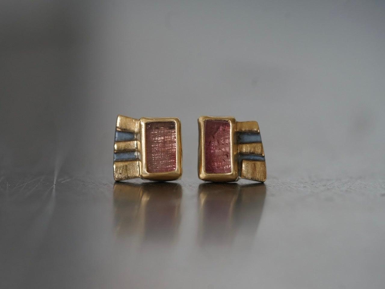 Rose tourmaline and 22k gold post earrings