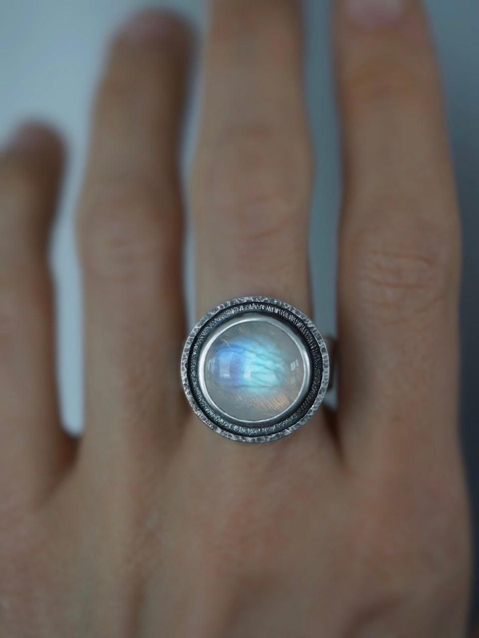 Moonstone and sterling silver ring, size 7.75