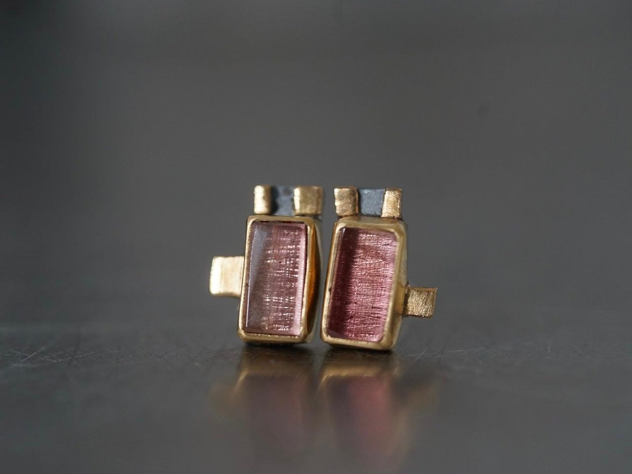 Rose coloured tourmaline and 22k gold post earrings