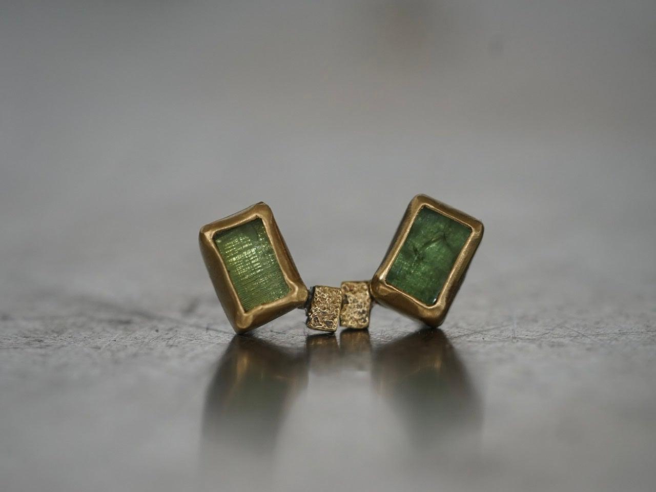 Small green tourmaline and 22k gold post earrings