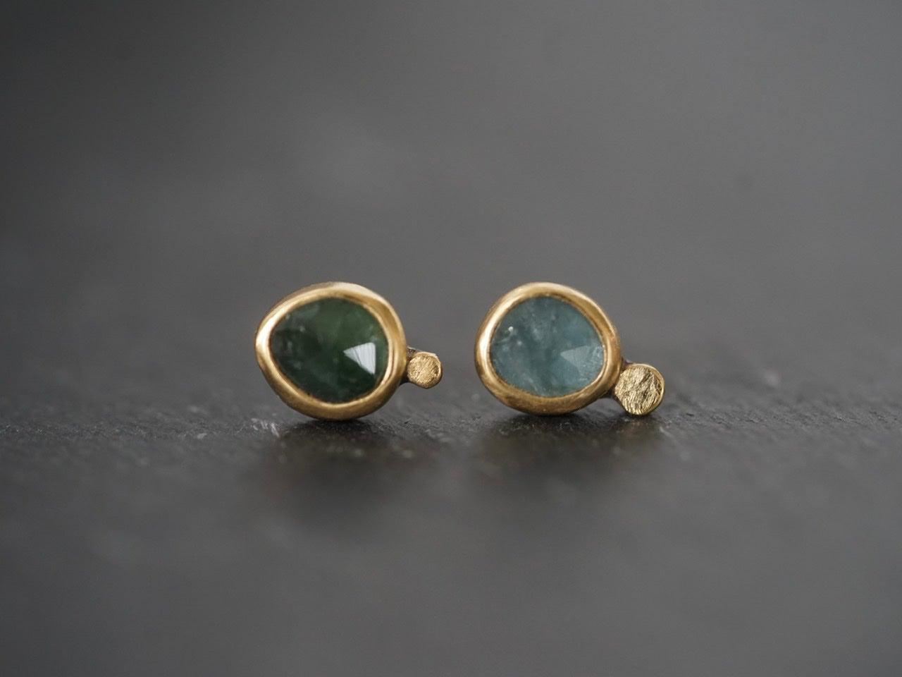 Blue and green sapphire elegant post earrings