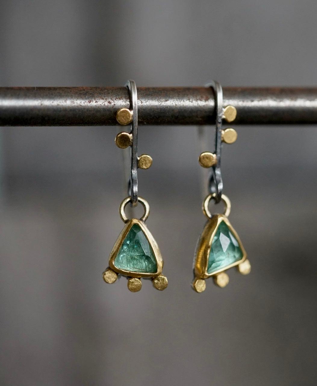 Exquisite delicate tourmaline and 22k gold drop earrings