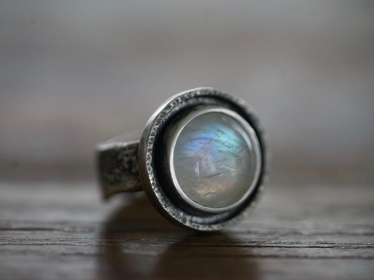 Moonstone and sterling silver ring, size 7.75