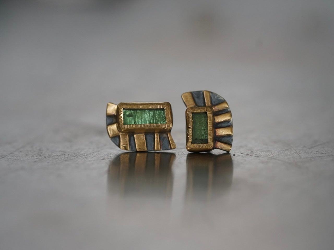 Unique green tourmaline and 22k gold post earrings