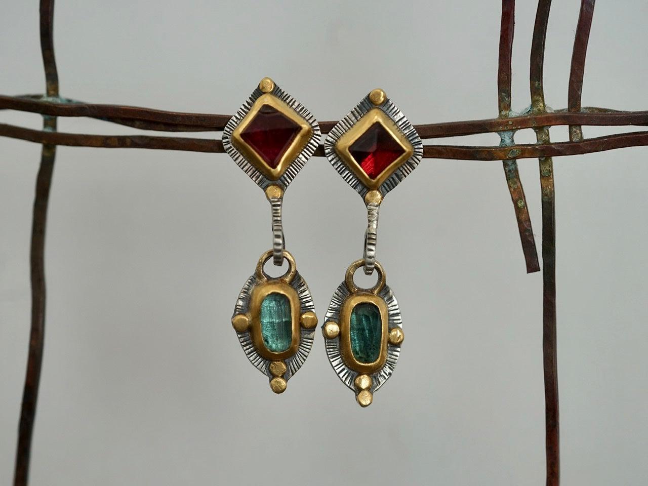 Tourmaline and 22k gold drop earrings